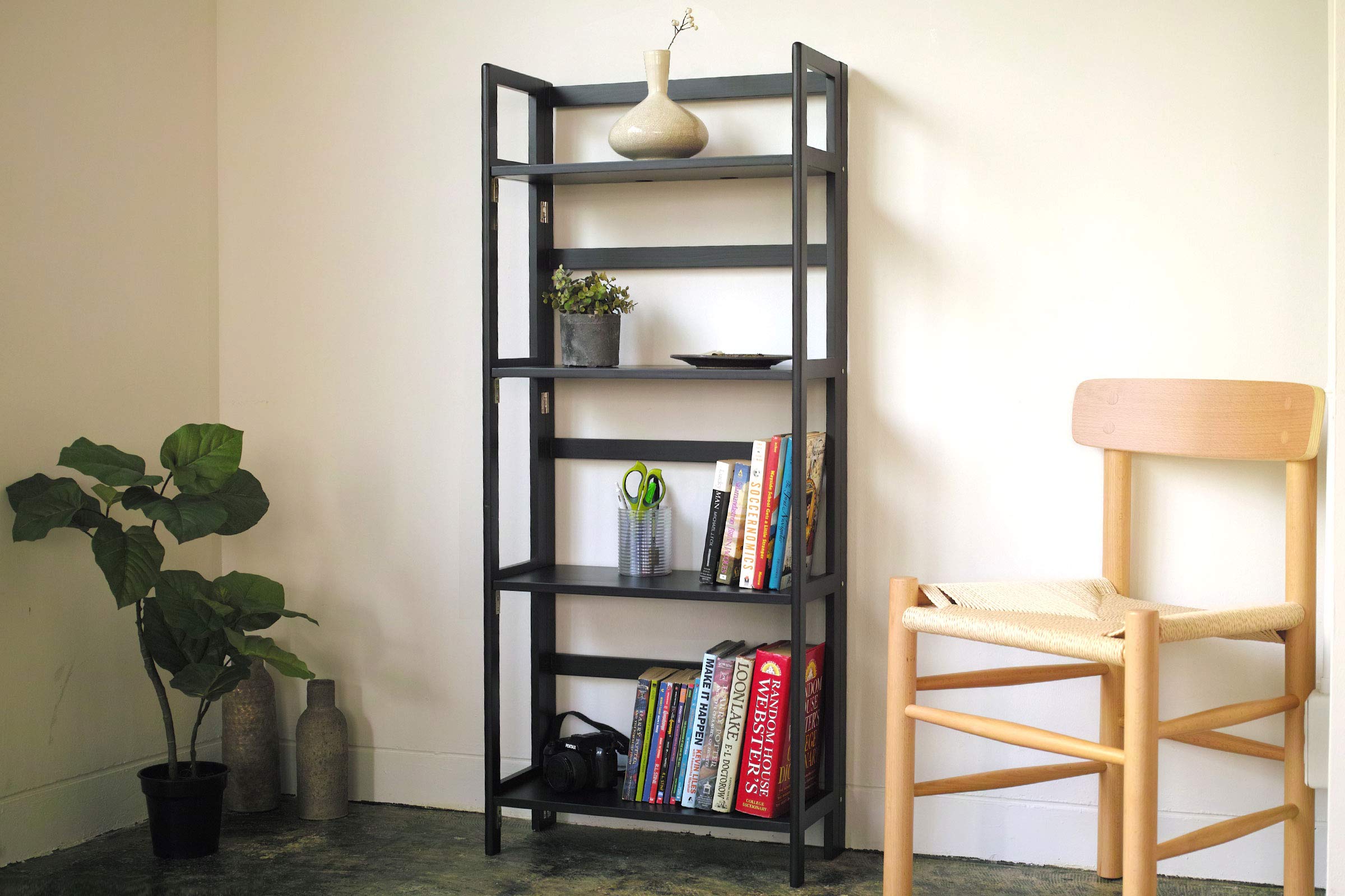 木製4段シェルフ ダークブラウン 折りたたみシェルフラックブラウン 4段